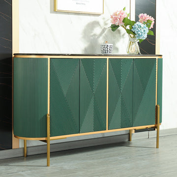 Green Sideboard Buffet Oval Faux Marble Top 59" Sideboard Cabinet 4 Doors & Shelves